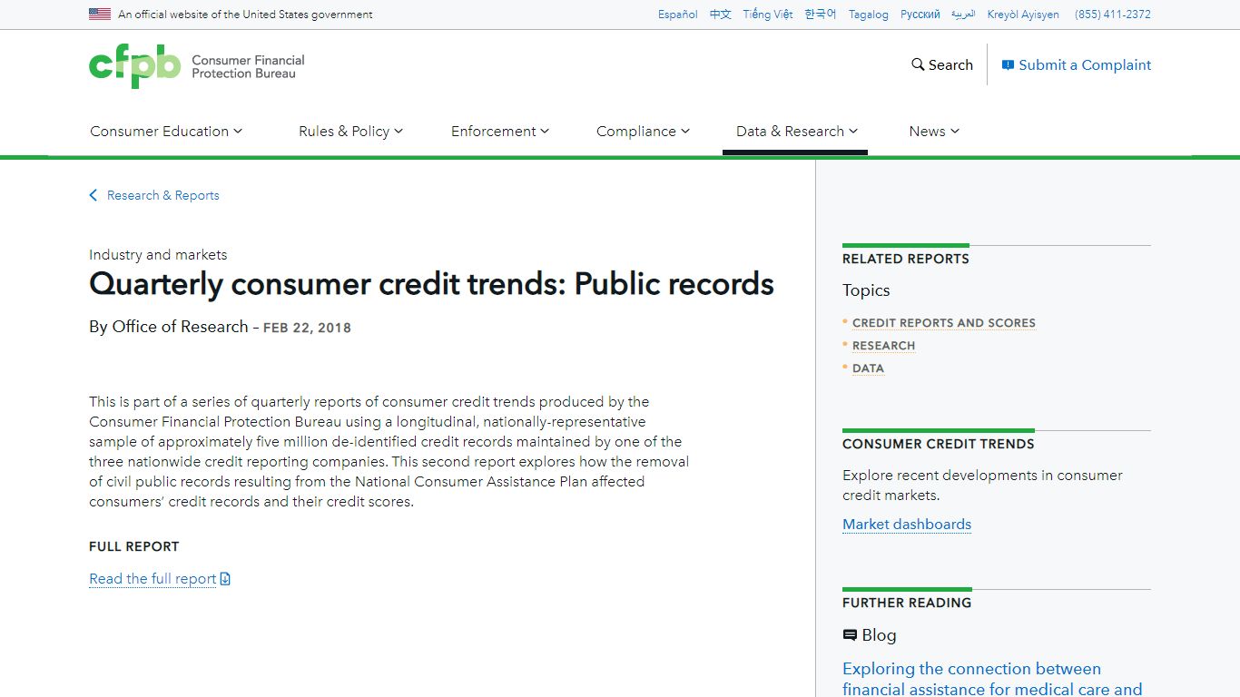Quarterly consumer credit trends: Public records