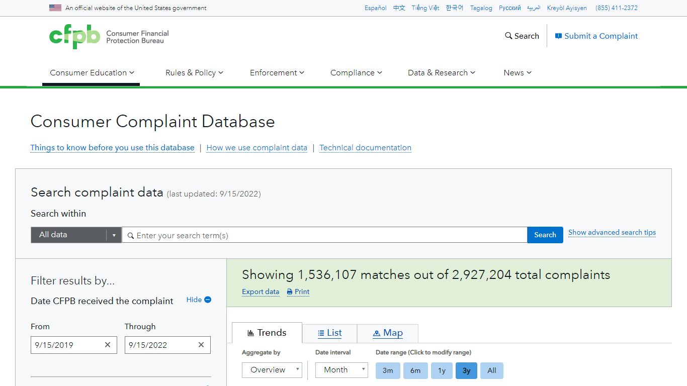 Search the Consumer Complaint Database | Consumer Financial Protection ...