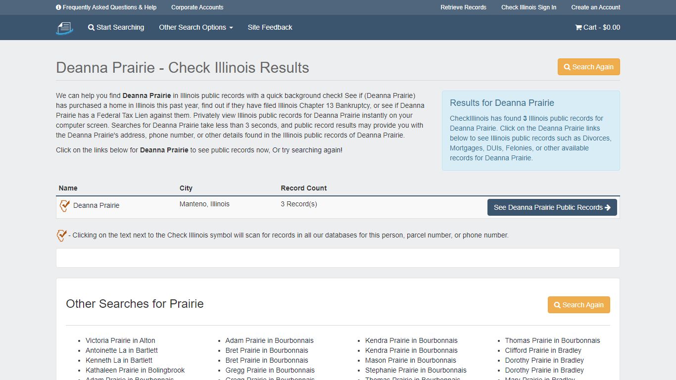 Deanna Prairie, Illinois Person Background Search - Public Record